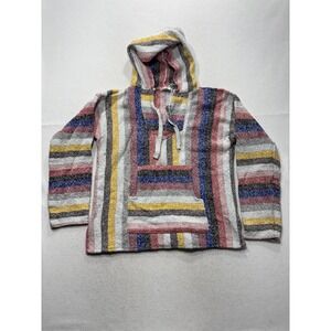 Mexico Hoodie Mens Large Multicolor Striped Knit Pullover V Neck Kangaroo Pocket